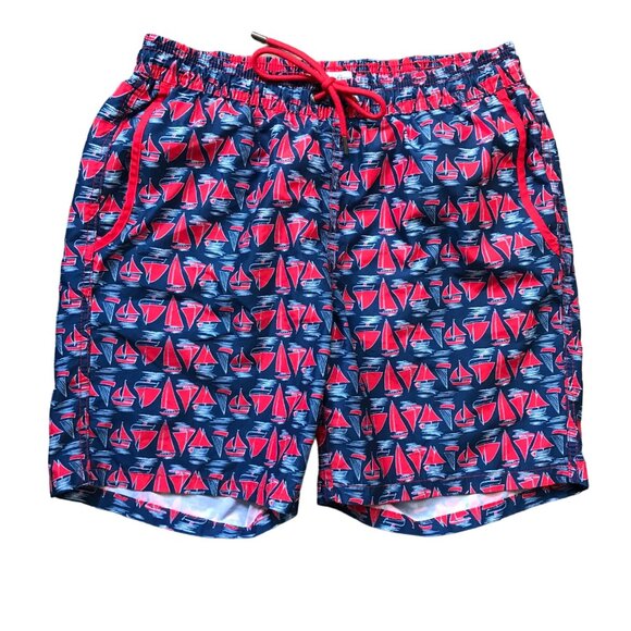 Mr. Swim Patriotic Sailboat Swim Trunks Men's Large 6.5" Inseam‎ Pockets - Picture 1 of 11